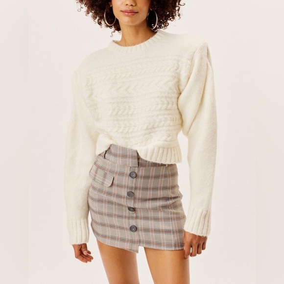 For Love & Lemons Dominique Shoulder Pad Sweater In Ivory Size XSmall - Picture 4 of 15